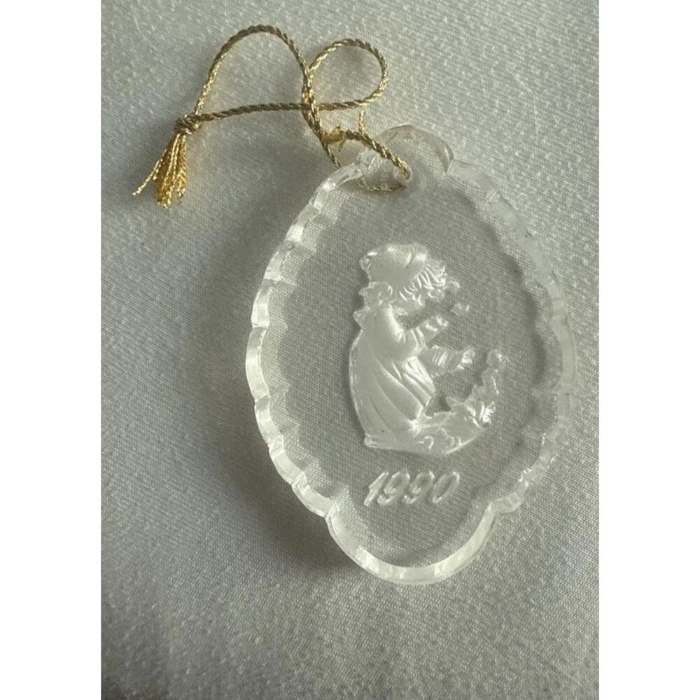 AT1 Enesco PRECIOUS MOMENTS GIRL-BIRD Lead Crystal 1990 Christmas Ornmt-UEC